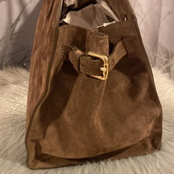 BNWT CLAUDIA FIRENZE Viral Made in Italy Chocolate Brown Suede Satchel Bag - Picture 6 of 15